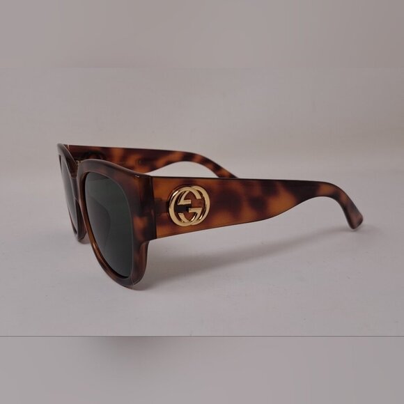 Gucci Womens Sunglasses Havana Green Gold Big Logo Square GG0142SA 002 55-20-140 - Picture 3 of 16